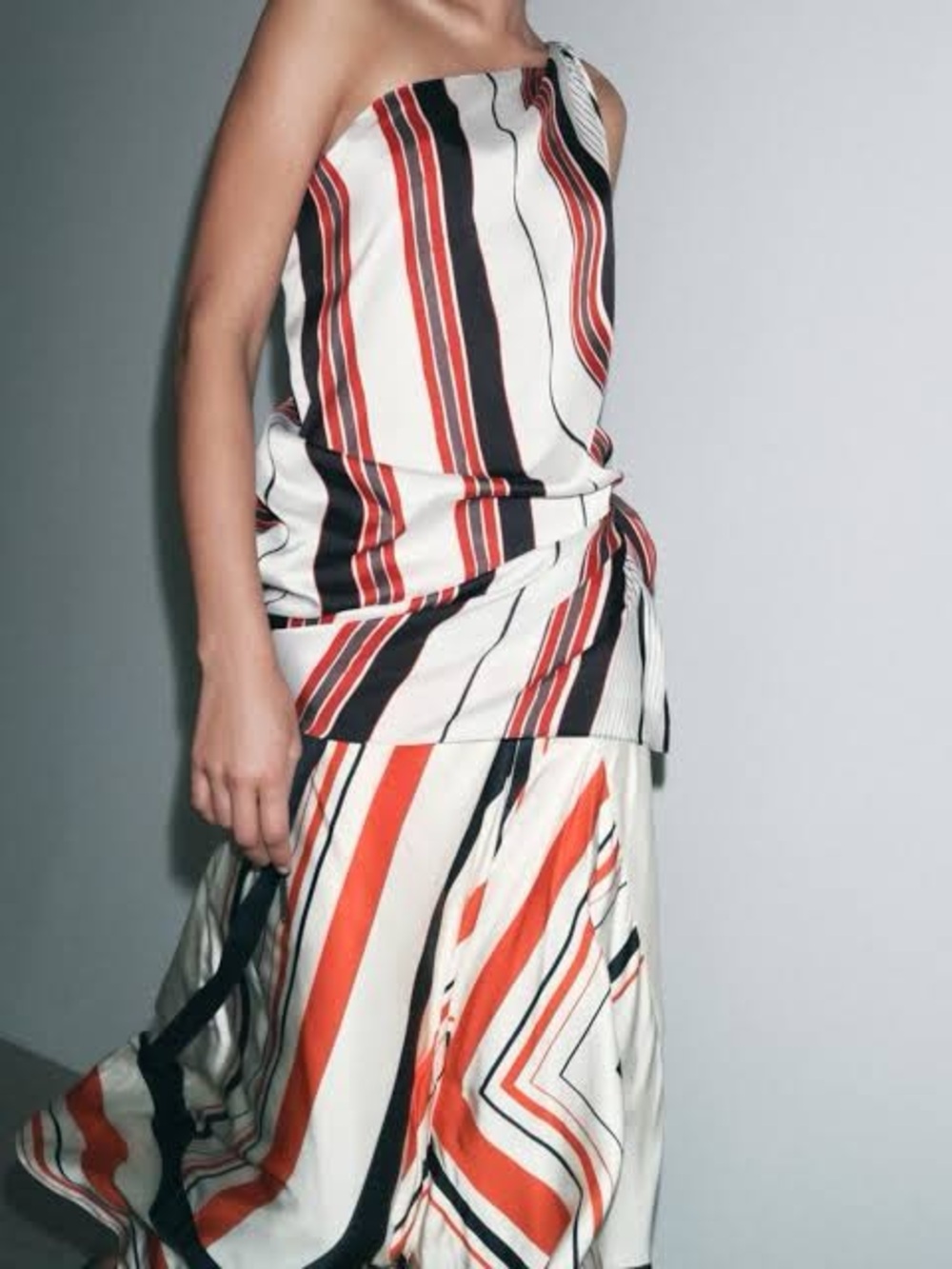 Striped Asymmetric two piece set: Midi Skirt